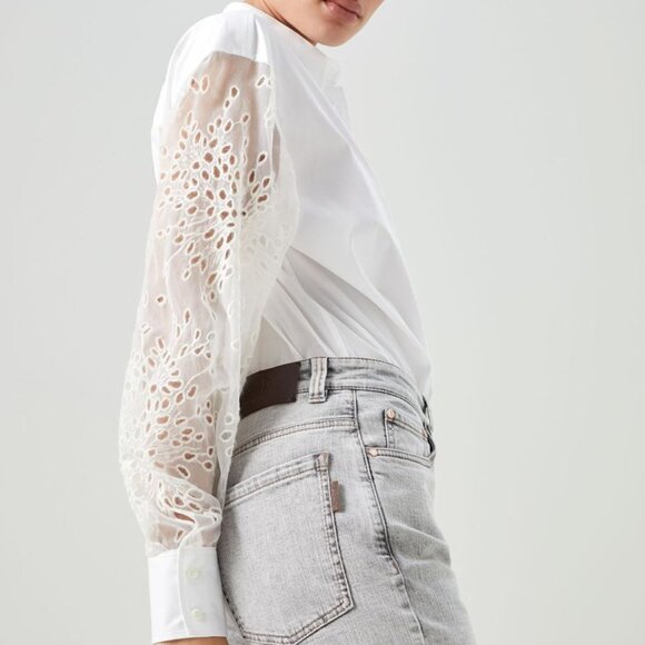 Brunello Cucinelli Monili Tab Jeans Gray Denim Barrel Cuff Kick Flare Size 6 42 - Picture 5 of 11